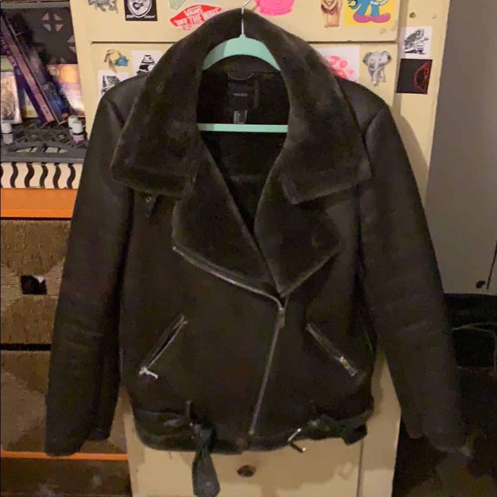 Green motorcycle jacket faux leather size L